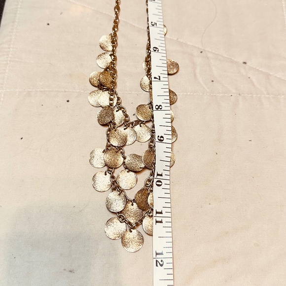 Gold Tone 4 Strand Layered Bib Necklace w/Several Round Discs per Layer - Picture 5 of 10